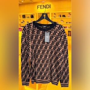 Fendi Black and Tan Logo Sweater